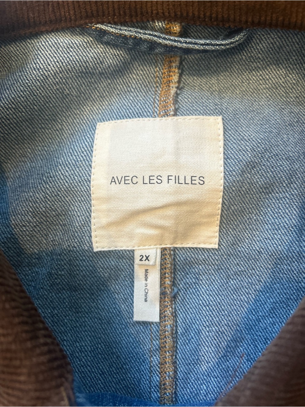 Avec les Filles Medium Blue Denim Relaxed Barn Chore Jacket Corduroy Collar 2X - Picture 7 of 8
